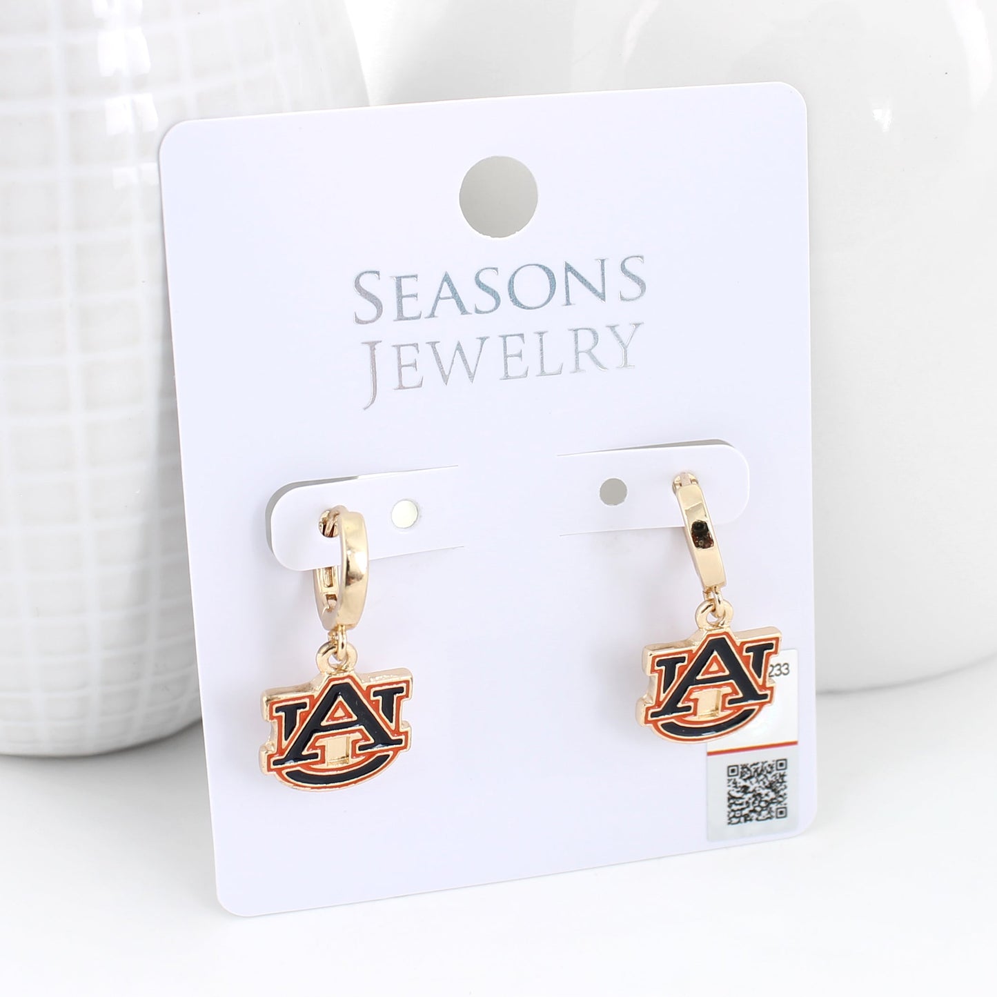 Auburn Huggie Hoop Earrings w/ Enamel Logo