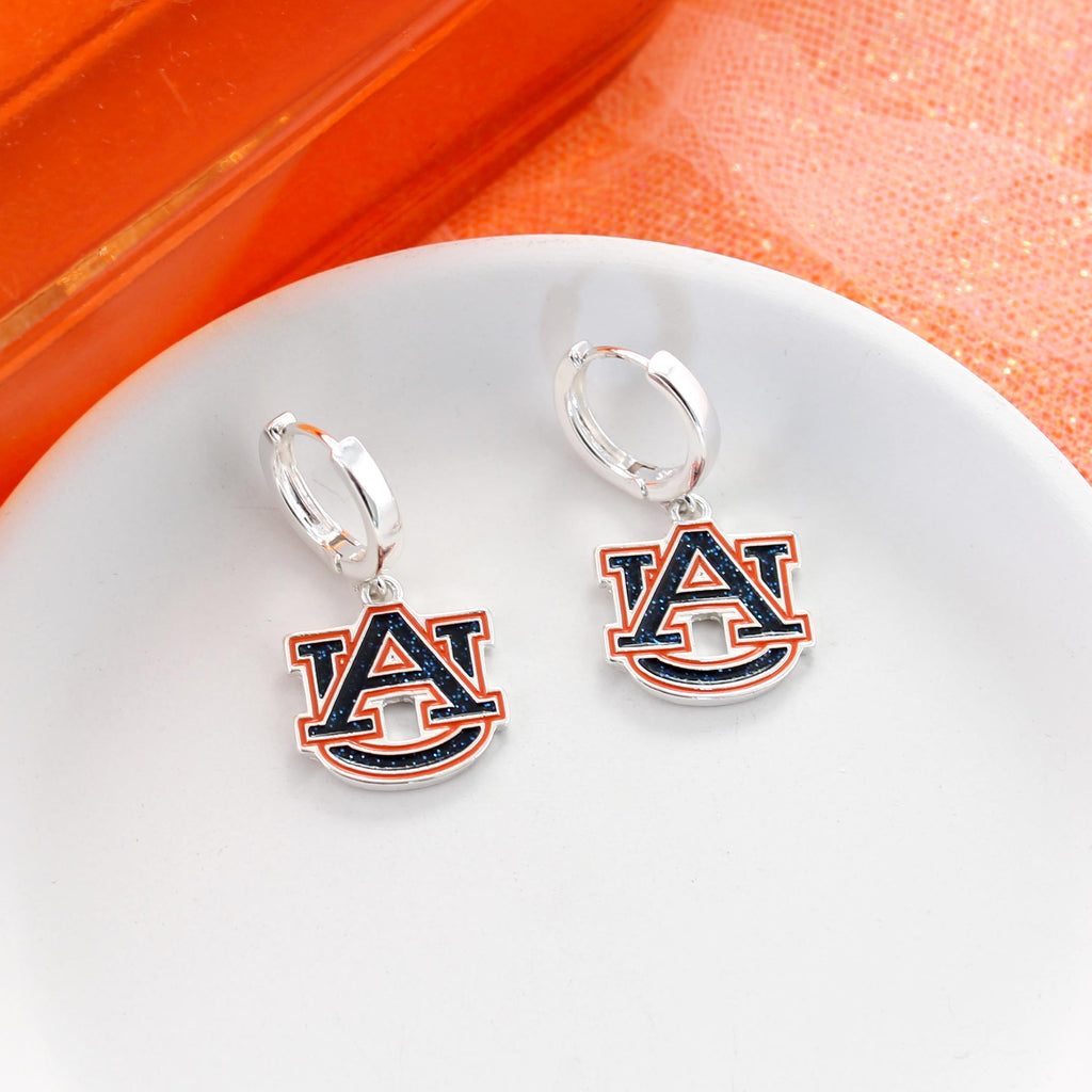Auburn Glitter Enamel Logo Huggie Hoop Earrings