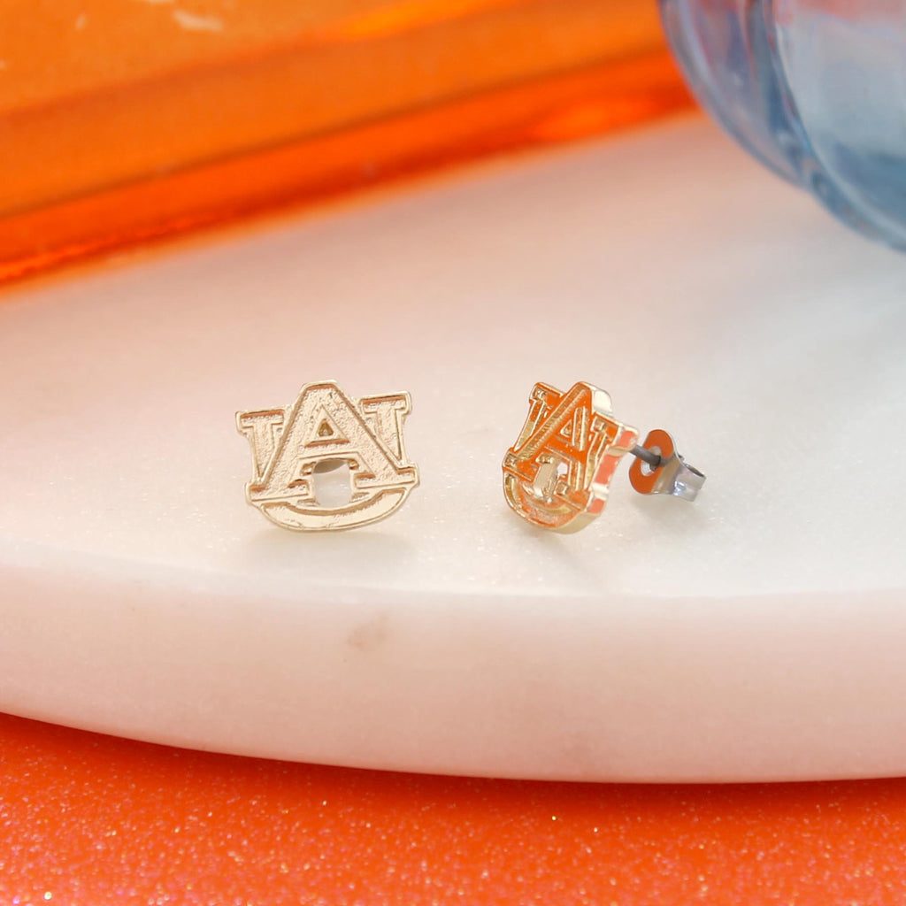 Auburn Shiny Gold Logo Stud Earrings