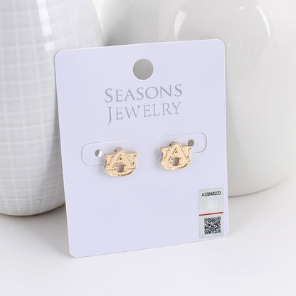 Auburn Shiny Gold Logo Stud Earrings