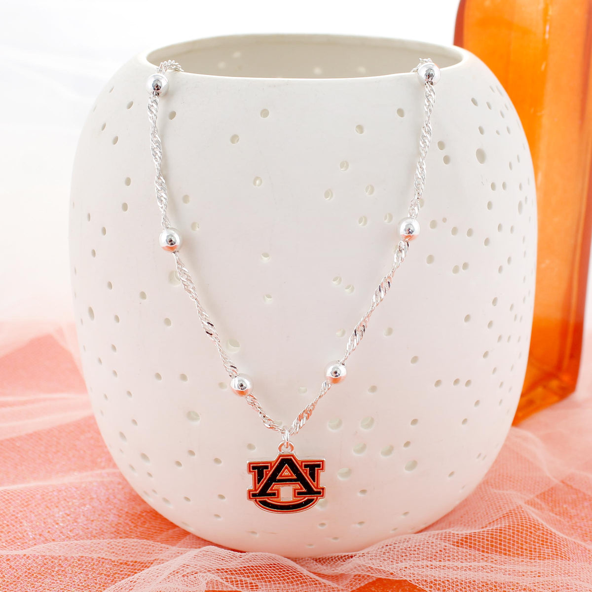 Auburn Glitter Enamel Logo Necklace