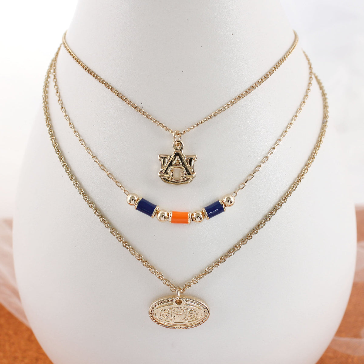 Auburn Gold & Tube Bead Trio Necklace Set