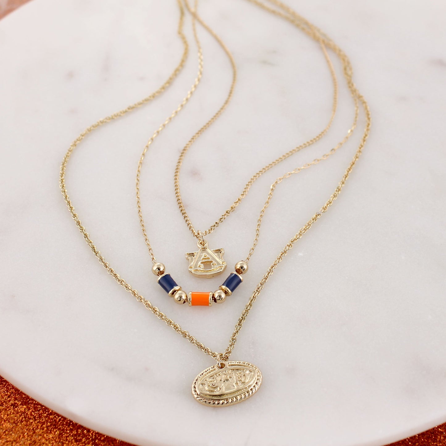 Auburn Gold & Tube Bead Trio Necklace Set