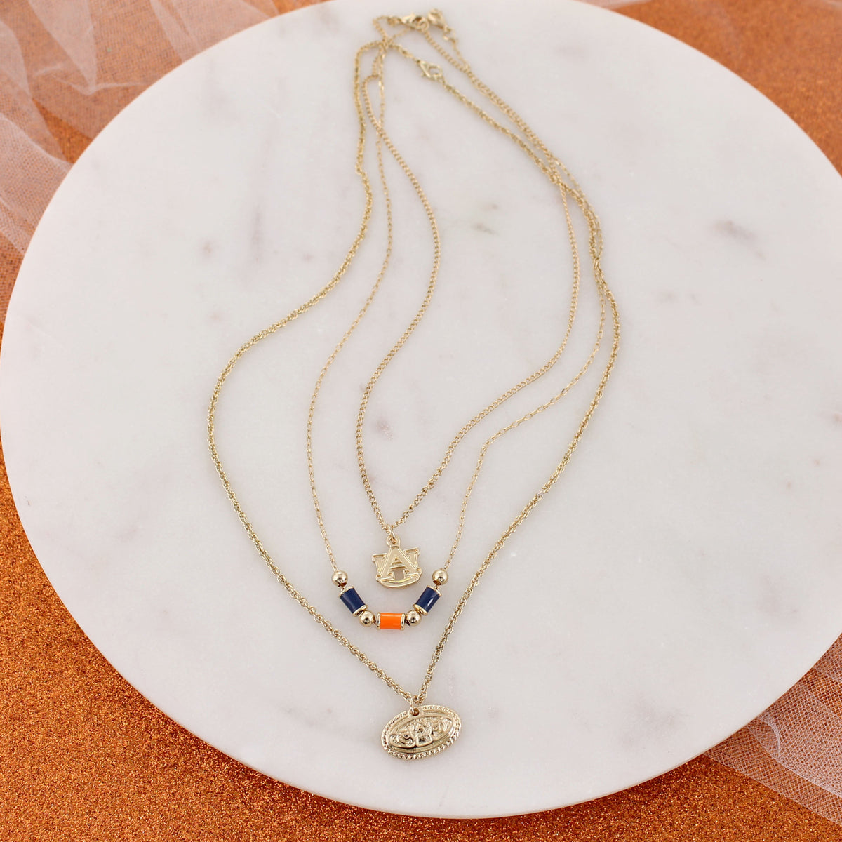 Auburn Gold & Tube Bead Trio Necklace Set