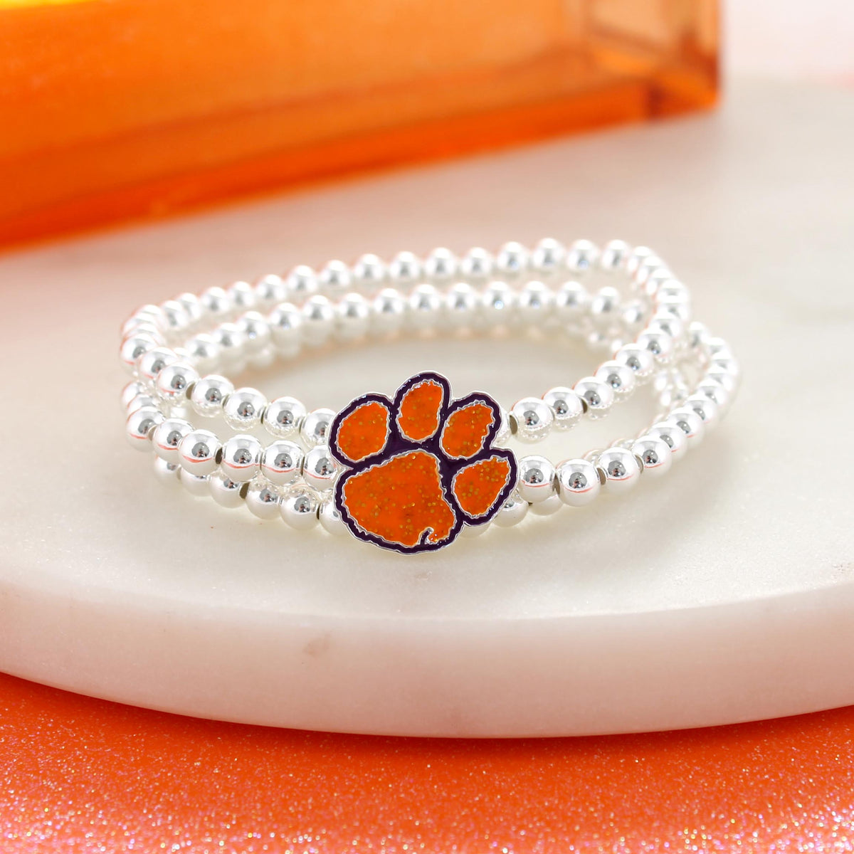 Clemson Glitter Enamel Logo Stretch Bracelet Set