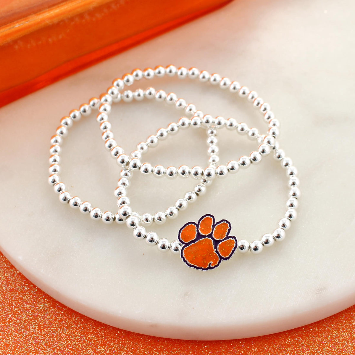 Clemson Glitter Enamel Logo Stretch Bracelet Set