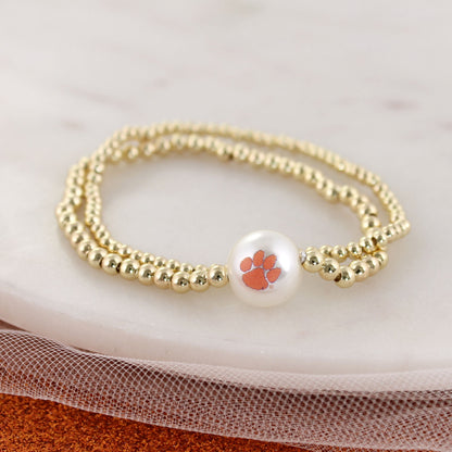 Clemson Gold & Pearl Logo Stretch Bracelet Set