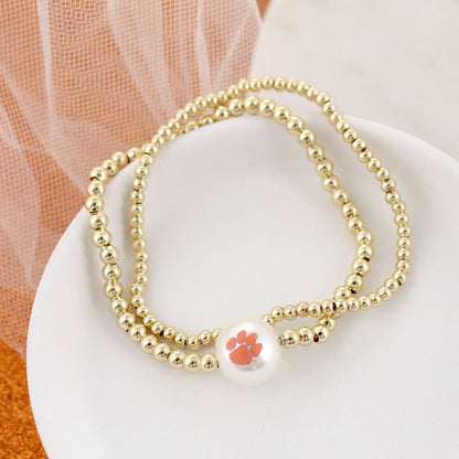 Clemson Gold & Pearl Logo Stretch Bracelet Set