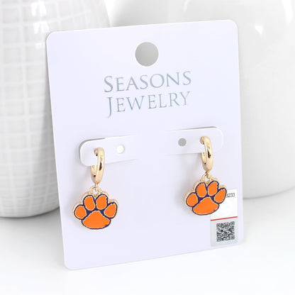Clemson Gold Huggie Hoop Earrings w/ Enamel Logo