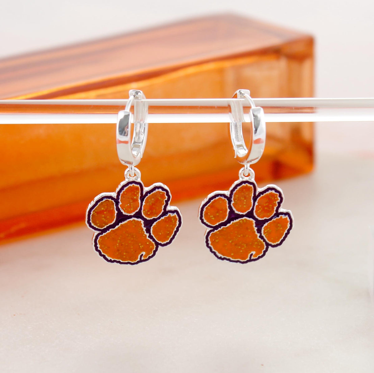Clemson Glitter Enamel Logo Huggie Hoop Earrings