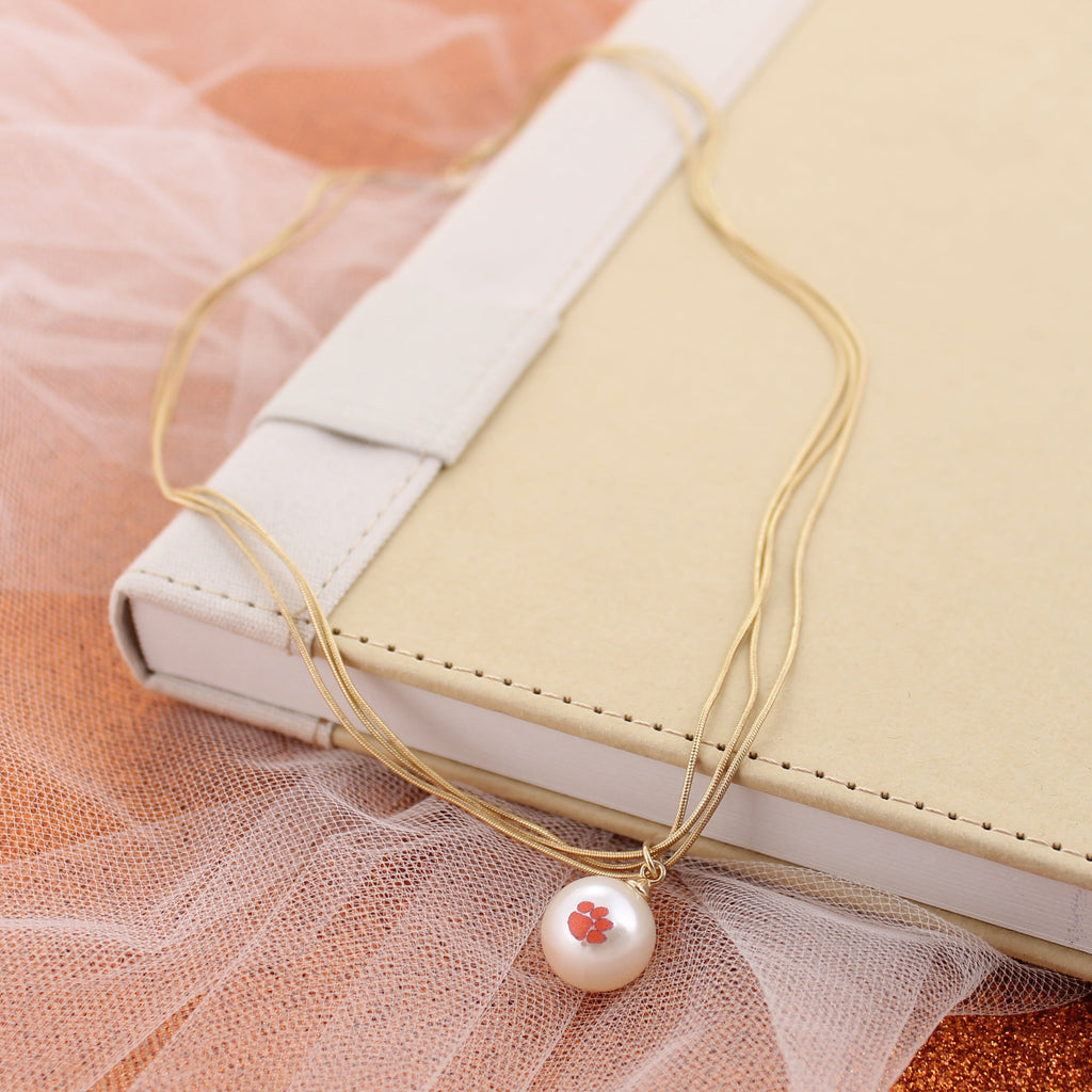 18” Clemson Gold & Pearl Logo 3-Strand Necklace