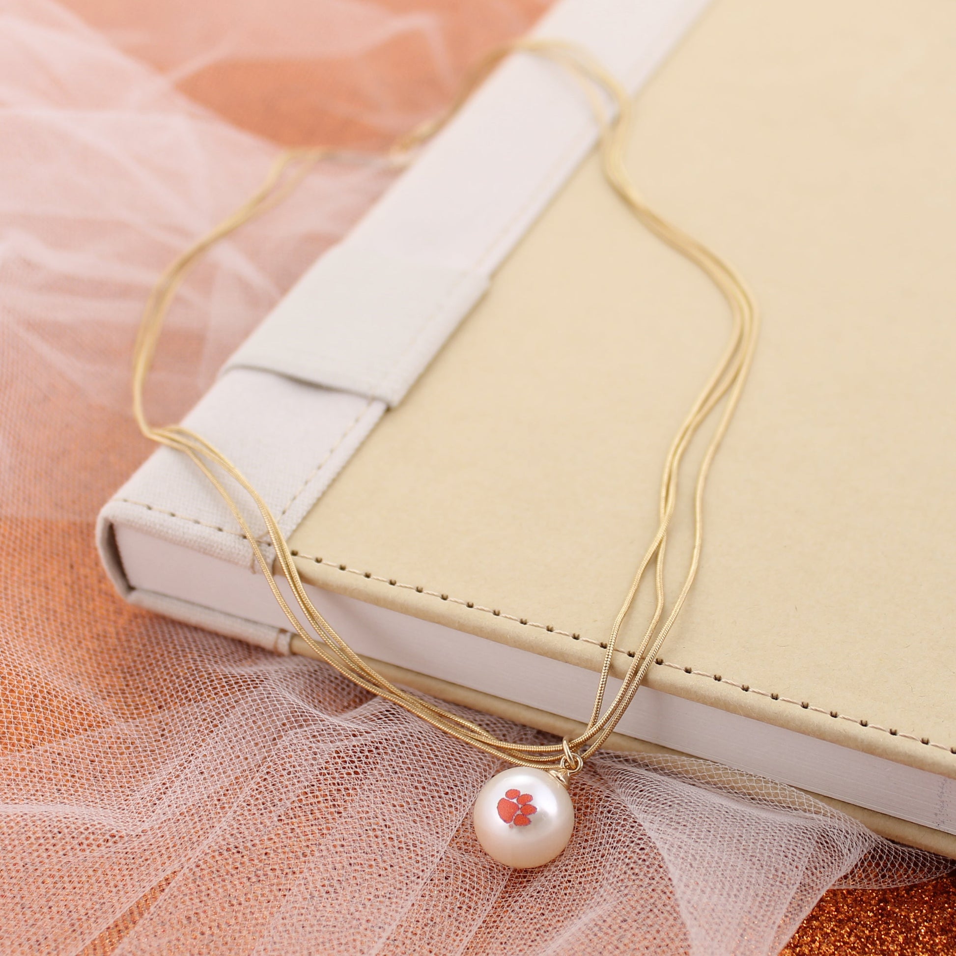 18” Clemson Gold & Pearl Logo 3-Strand Necklace