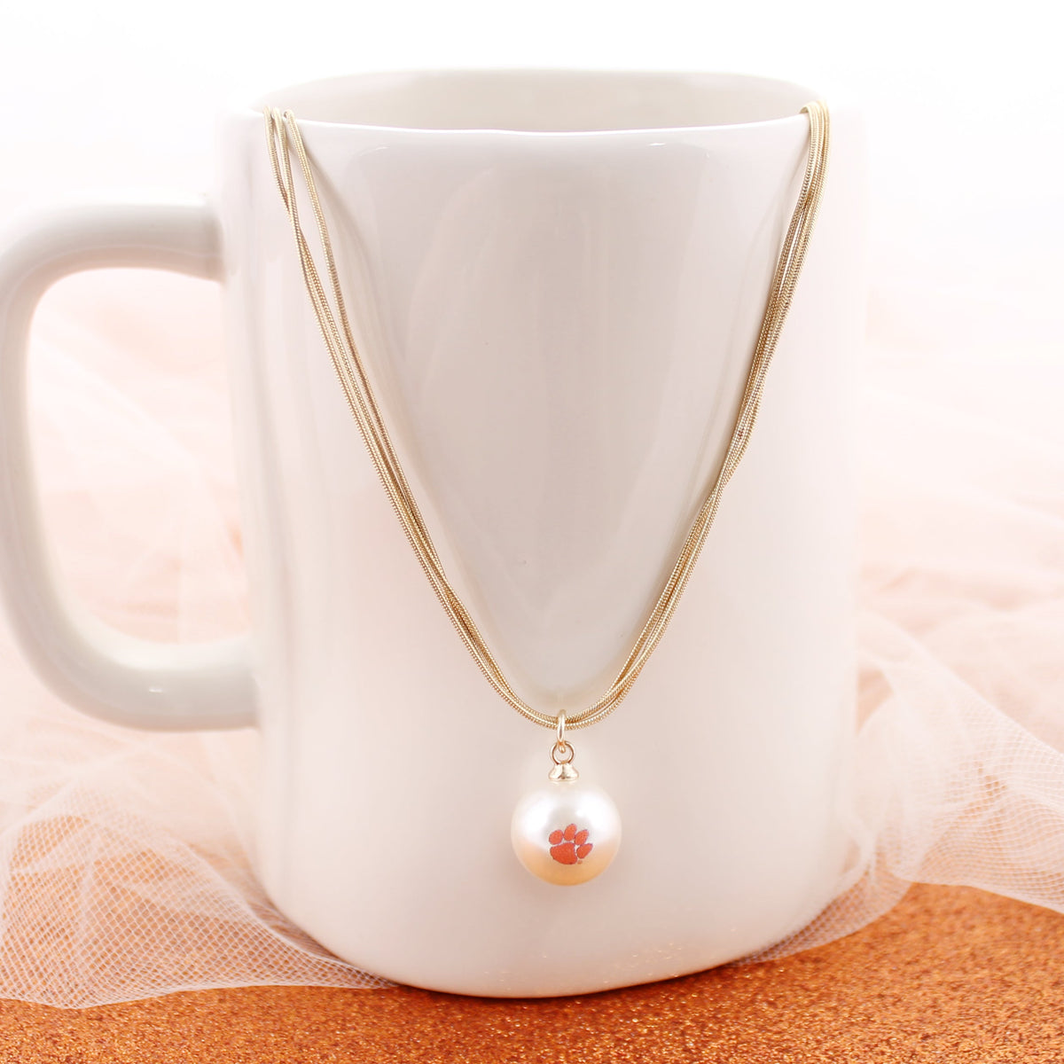 18” Clemson Gold & Pearl Logo 3-Strand Necklace