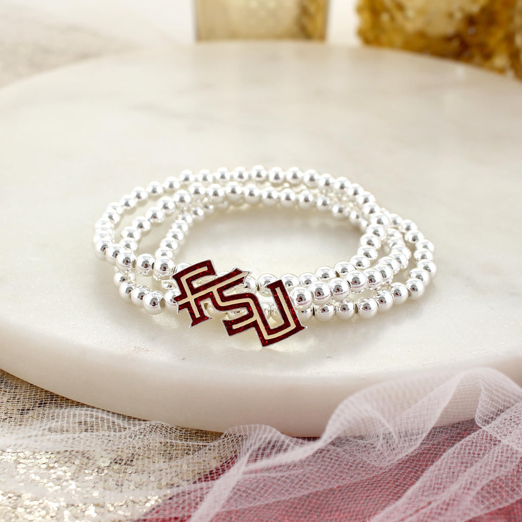 FSU Glitter Enamel Logo Stretch Bracelet Set