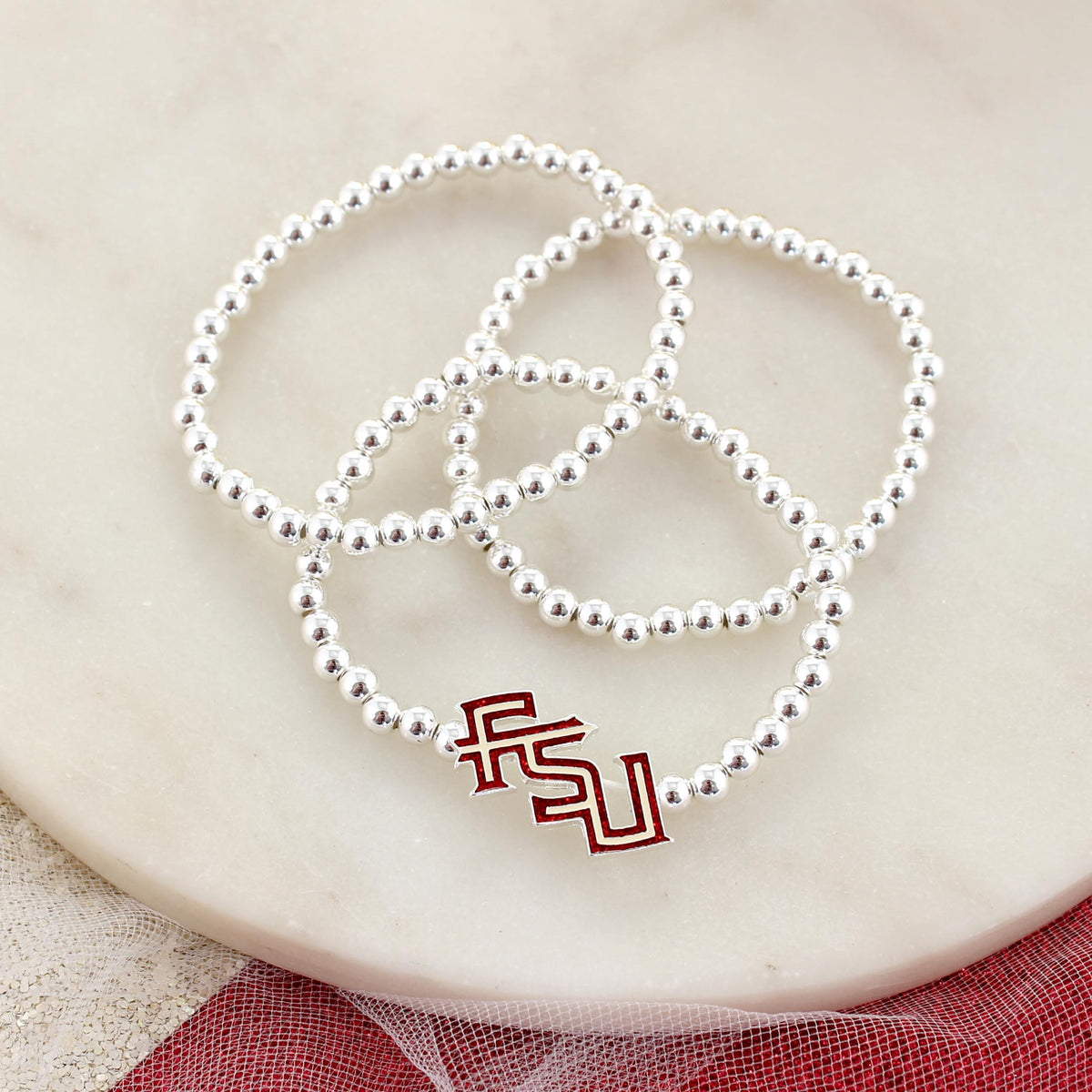 FSU Glitter Enamel Logo Stretch Bracelet Set