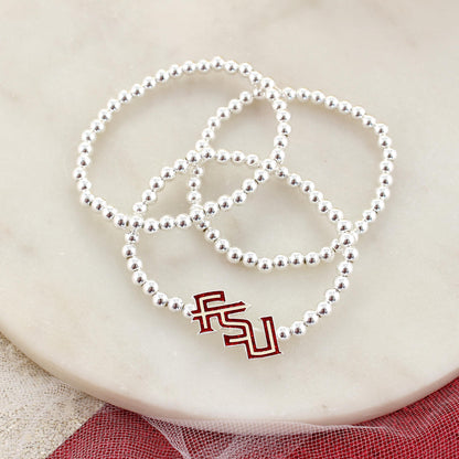 FSU Glitter Enamel Logo Stretch Bracelet Set