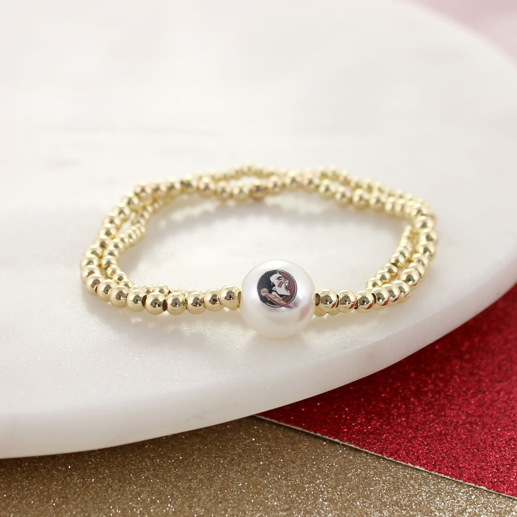 Florida State Gold & Pearl Logo Stretch Bracelet Set