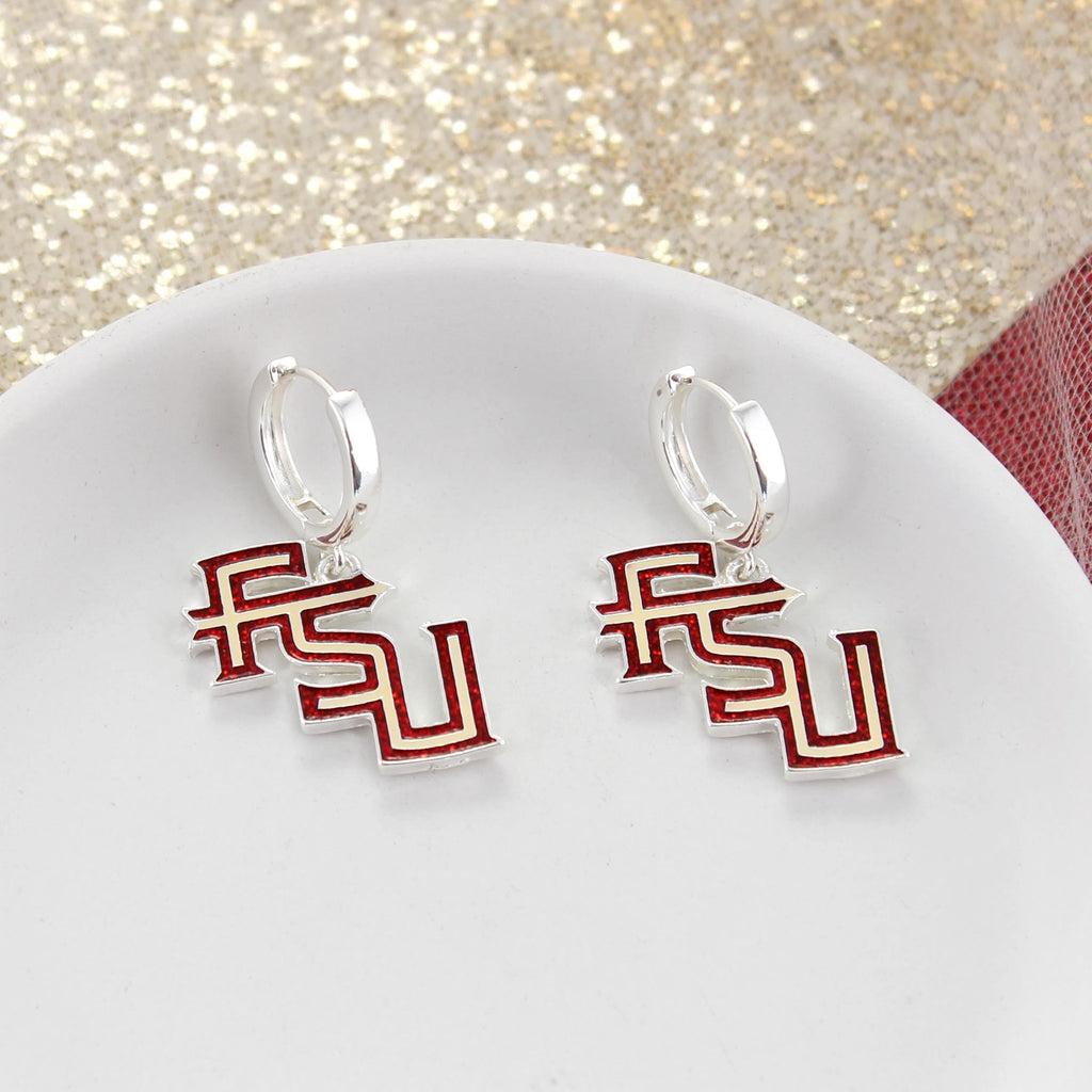 FSU Glitter Enamel Logo Huggie Hoop Earrings