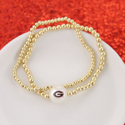 Georgia Gold & Pearl Logo Stretch Bracelet Set
