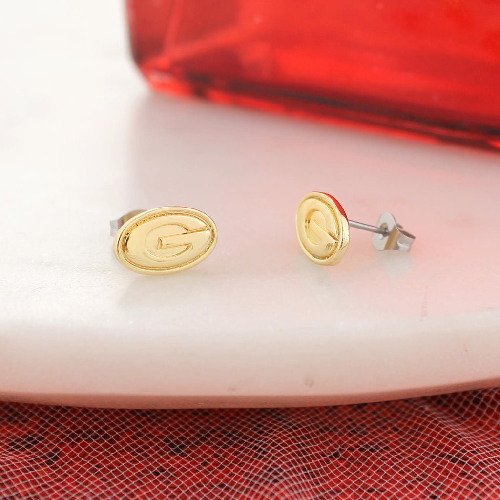 Georgia Shiny Gold Logo Stud Earrings