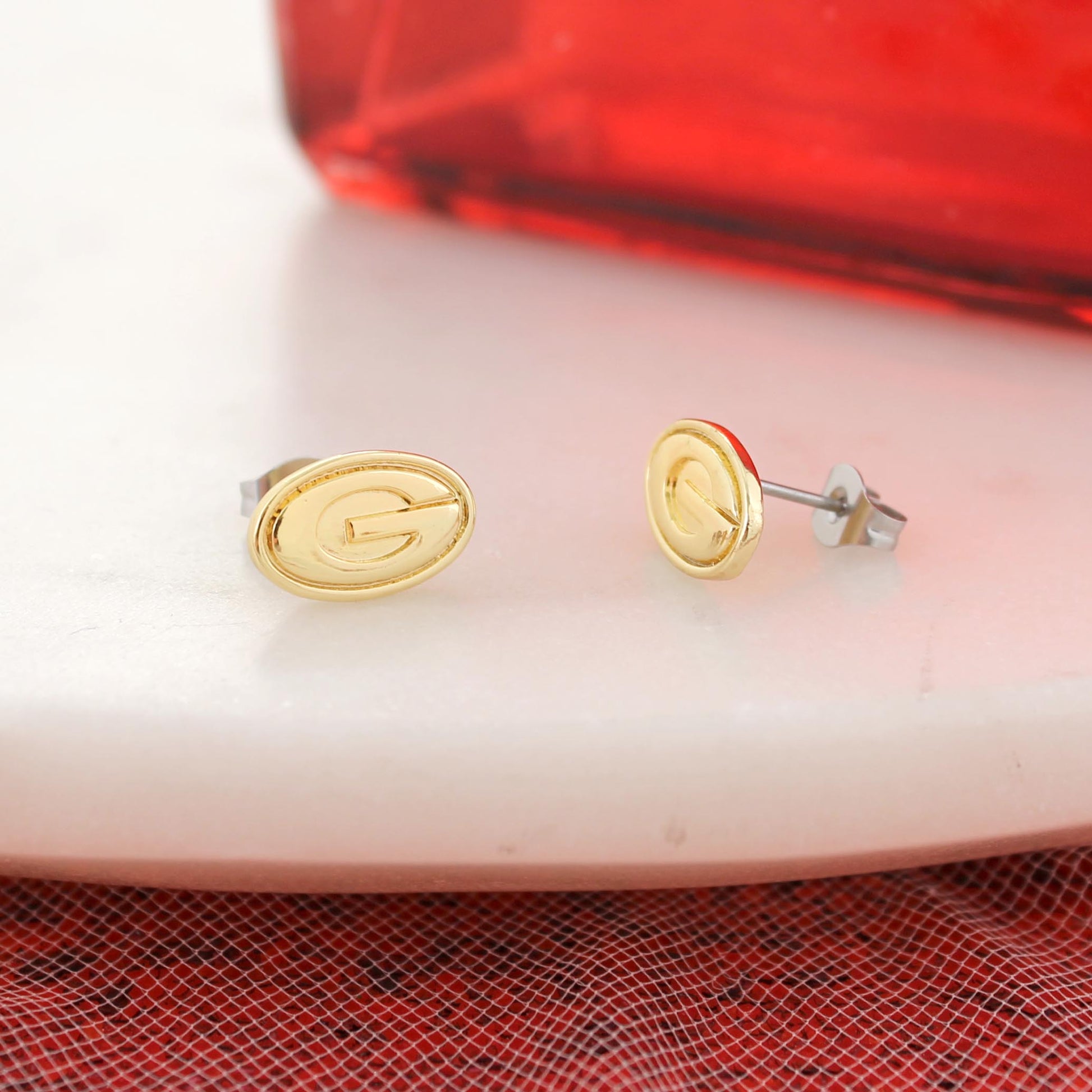 Georgia Shiny Gold Logo Stud Earrings