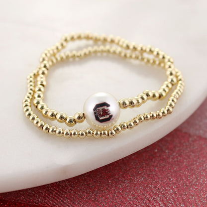 South Carolina Gold & Pearl Logo Stretch Bracelet Set