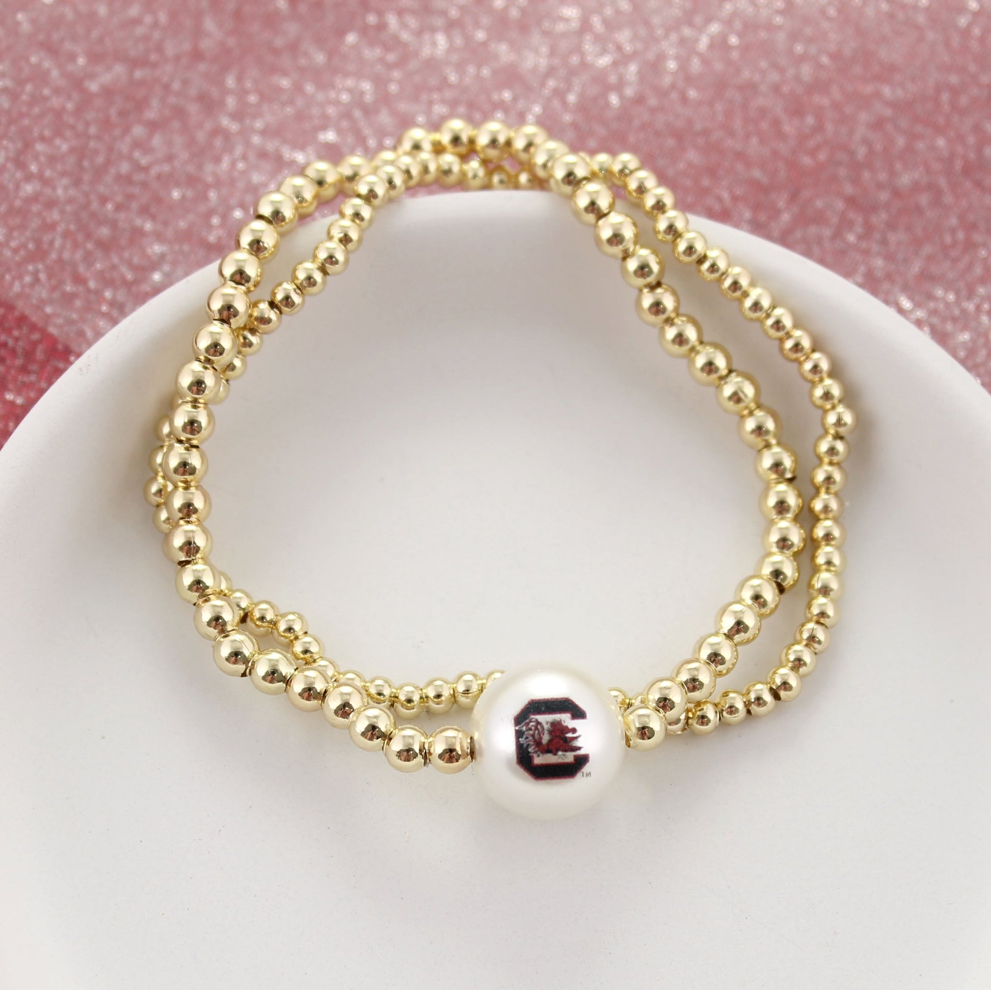 South Carolina Gold & Pearl Logo Stretch Bracelet Set