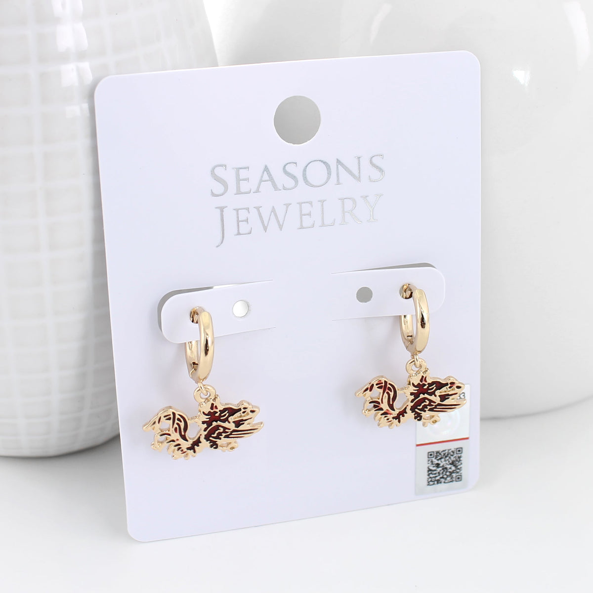 South Carolina Gold Huggie Hoop Earrings w/ Enamel Logo