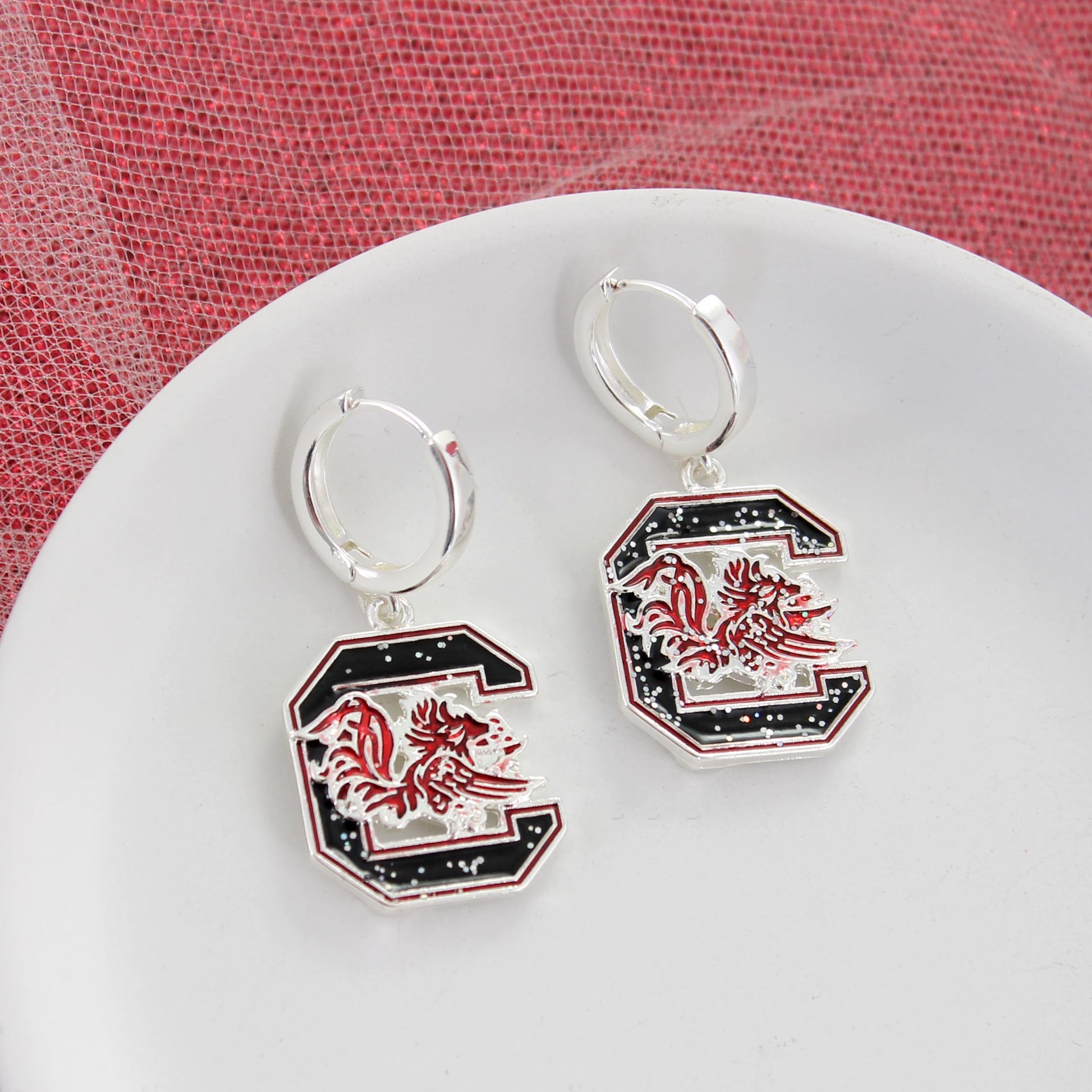 South Carolina Glitter Enamel Logo Huggie Hoop Earrings