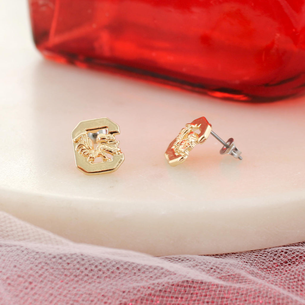 South Carolina Shiny Gold Logo Stud Earrings