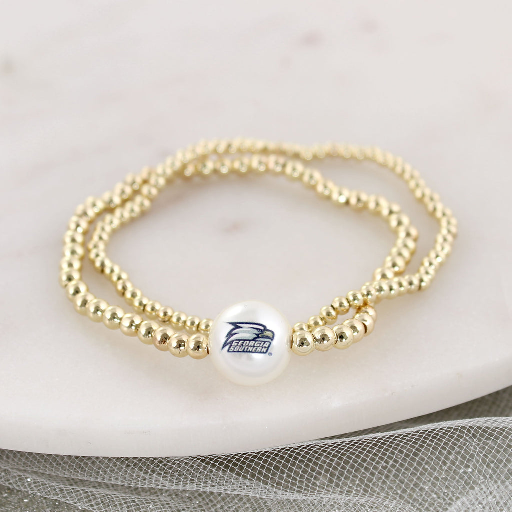 Georgia Southern Gold & Pearl Logo Stretch Bracelet Set