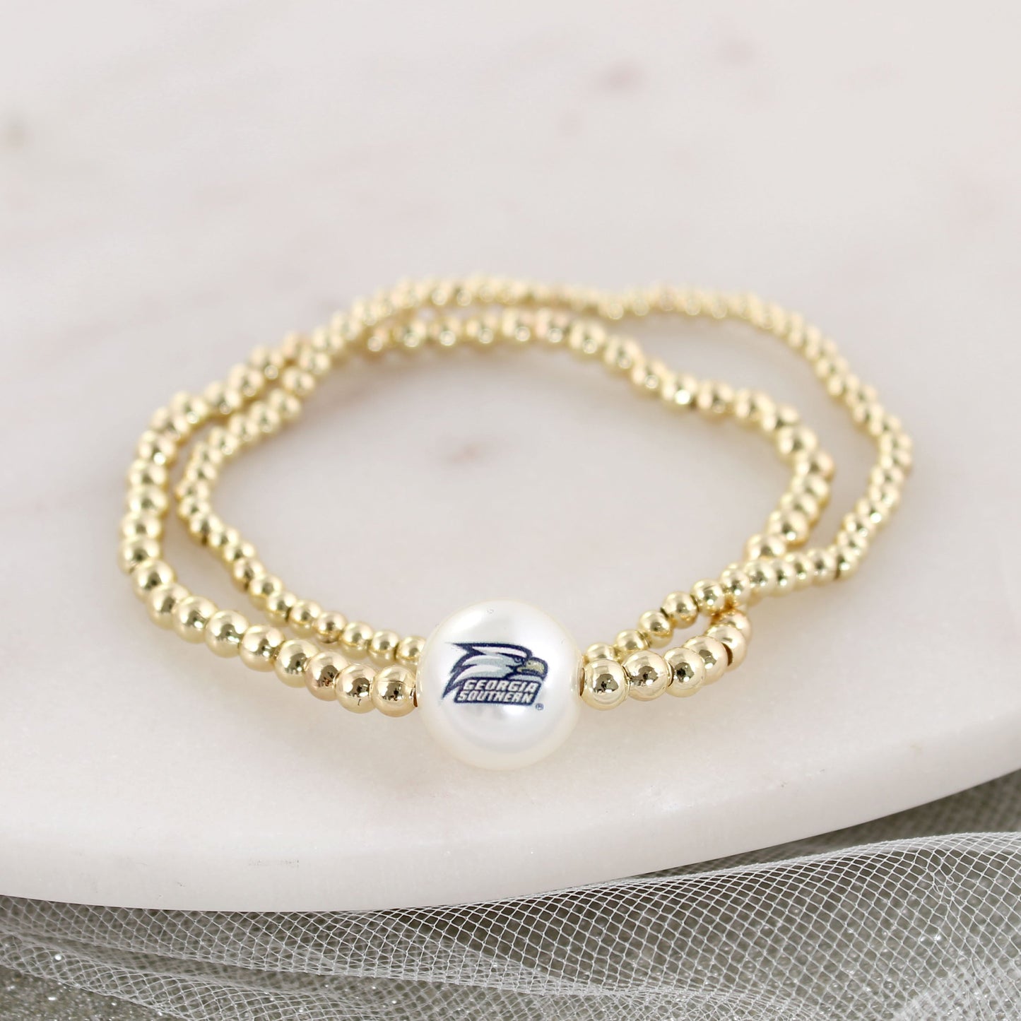 Georgia Southern Gold & Pearl Logo Stretch Bracelet Set