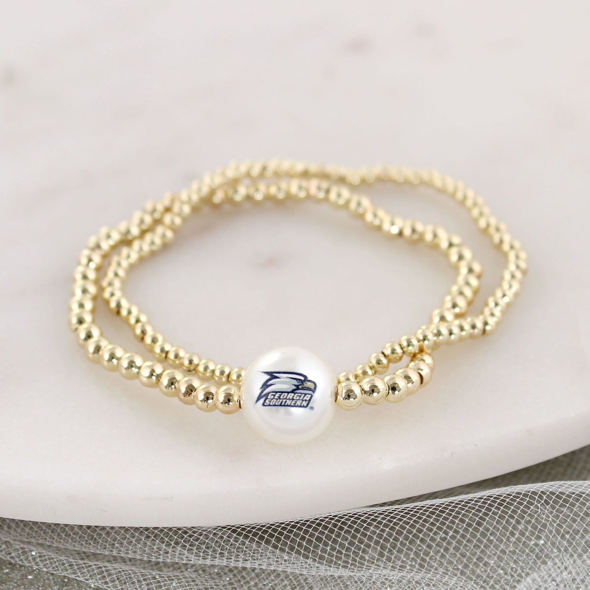 Georgia Southern Gold & Pearl Logo Stretch Bracelet Set