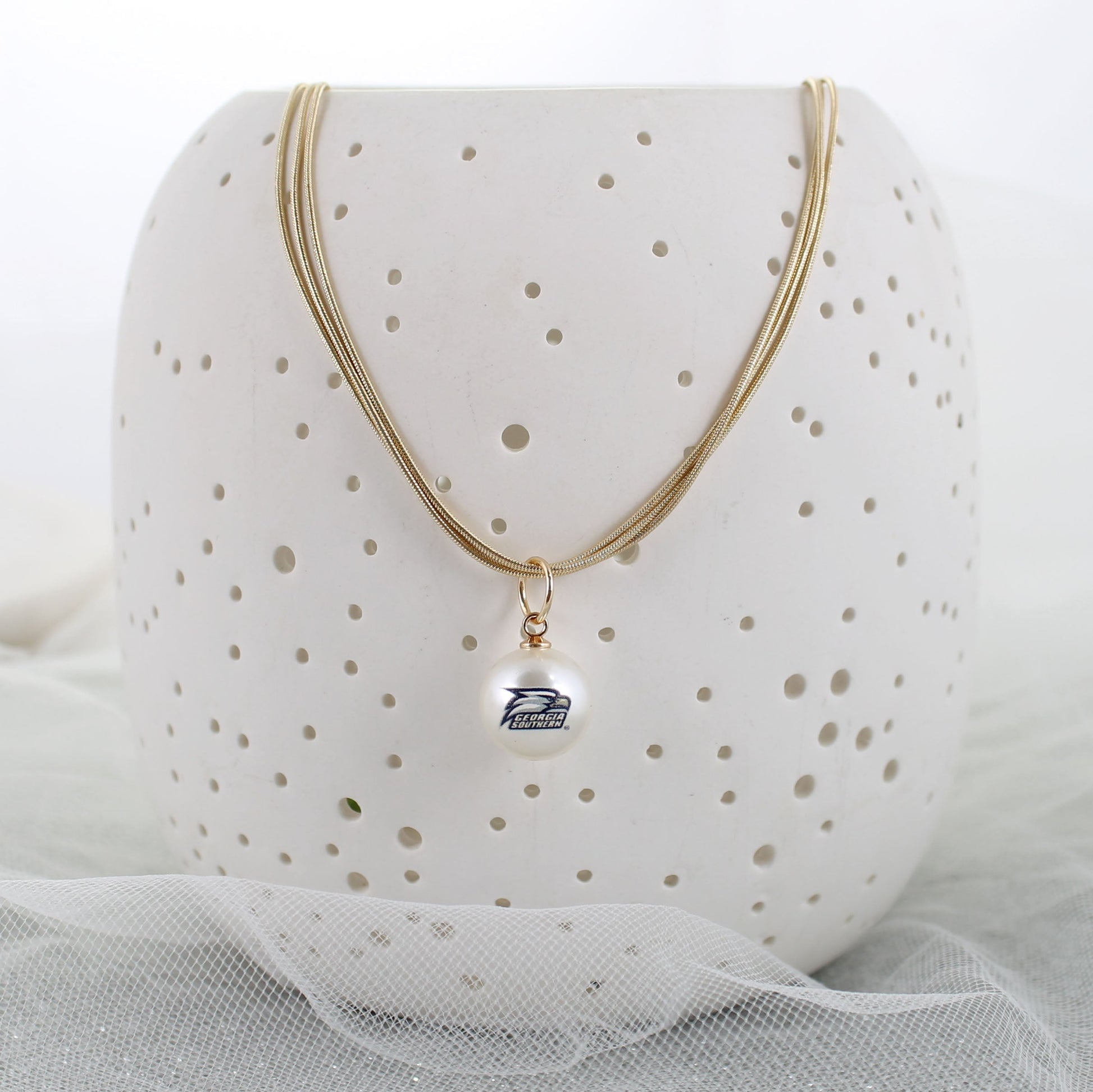 18” Georgia Southern Gold & Pearl Logo 3-Strand Necklace