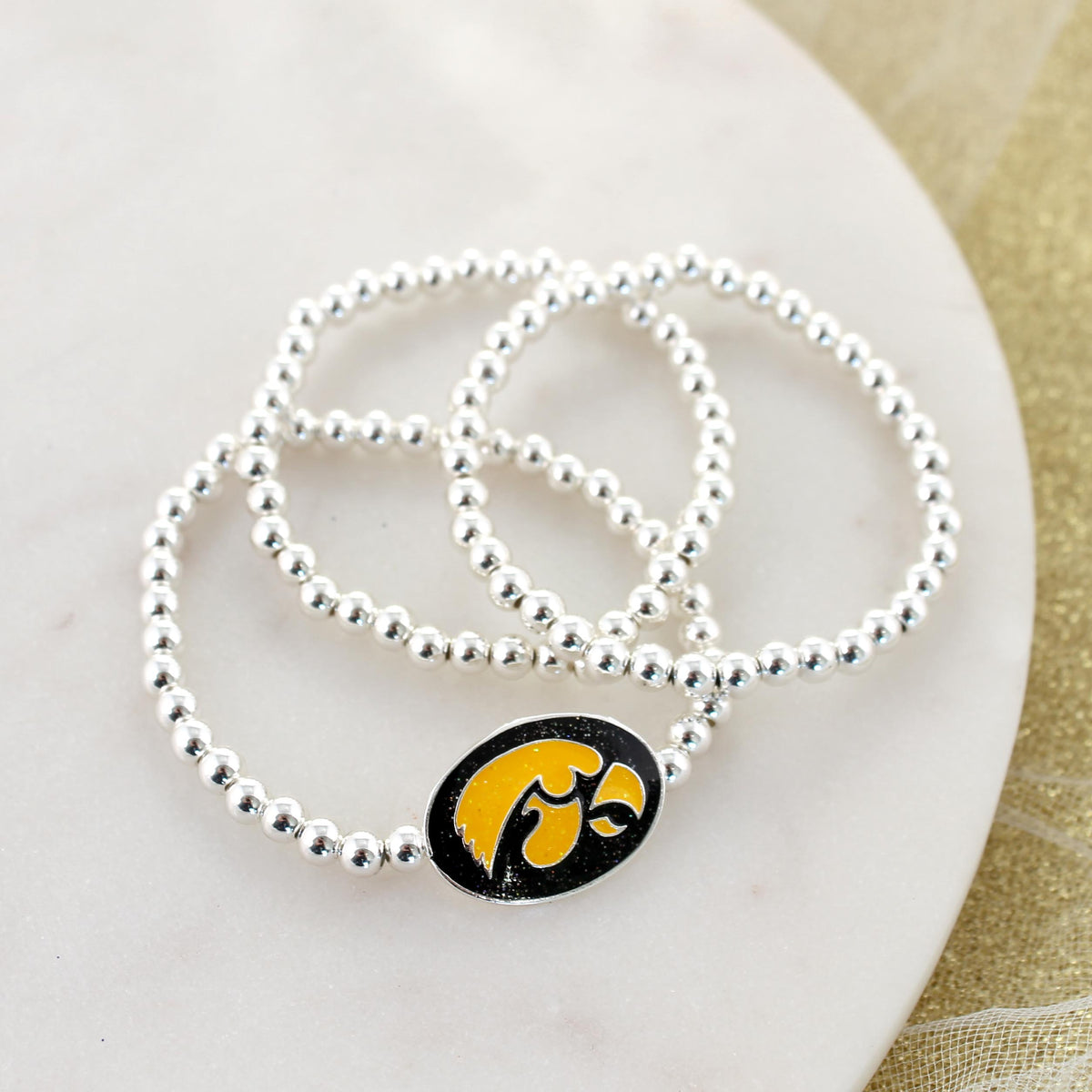 Iowa Glitter Enamel Logo Stretch Bracelet Set