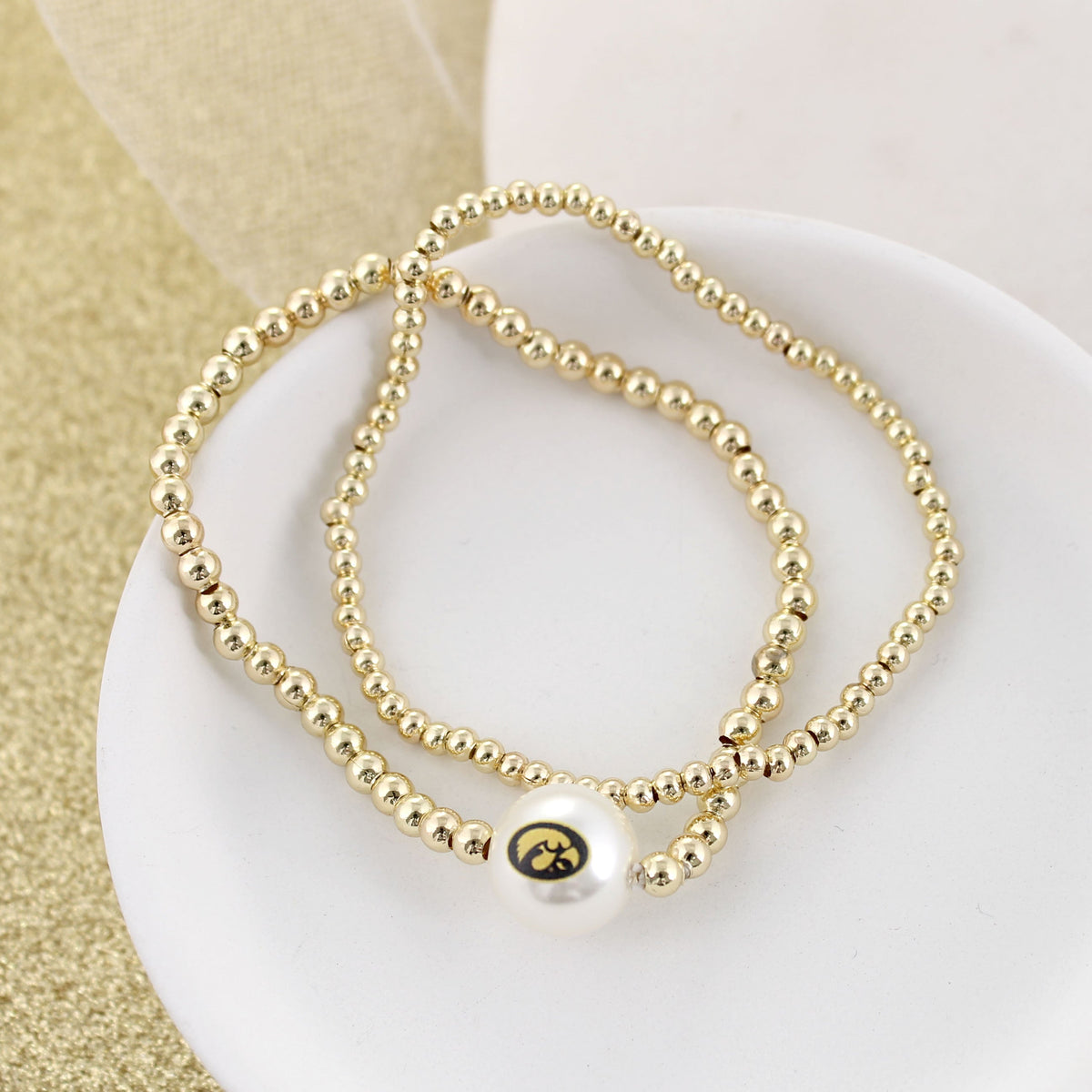 Iowa Gold & Pearl Logo Stretch Bracelet Set