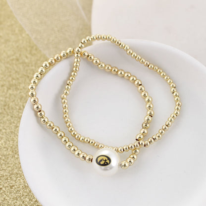 Iowa Gold & Pearl Logo Stretch Bracelet Set