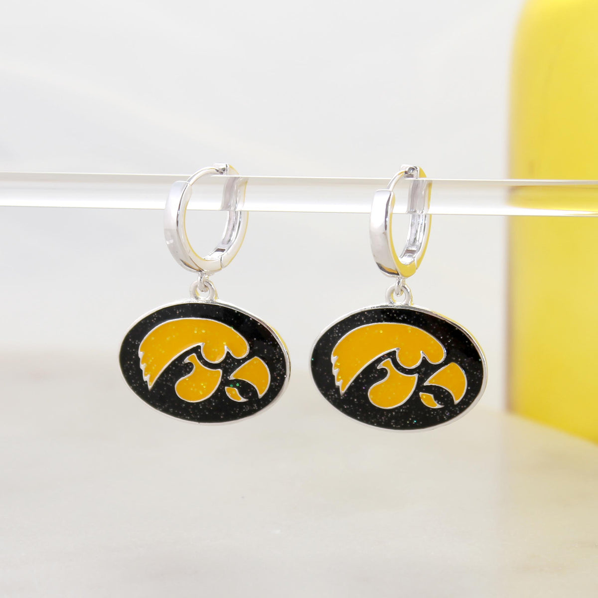 Iowa Glitter Enamel Logo Huggie Hoop Earrings
