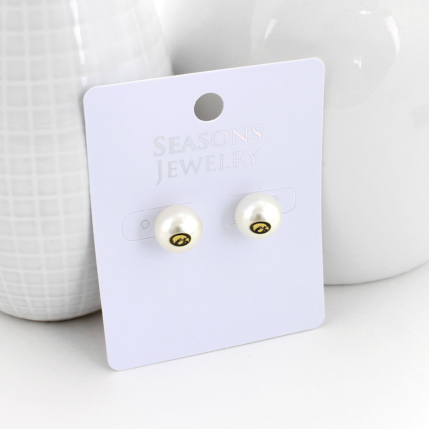 Iowa Logo Pearl Stud Earrings