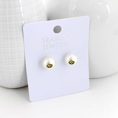Iowa Logo Pearl Stud Earrings