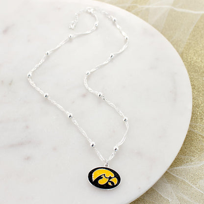 Iowa Glitter Enamel Logo Necklace