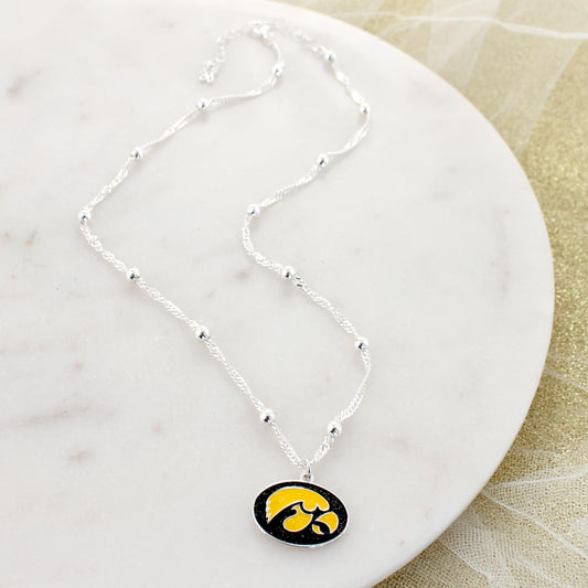 Iowa Glitter Enamel Logo Necklace