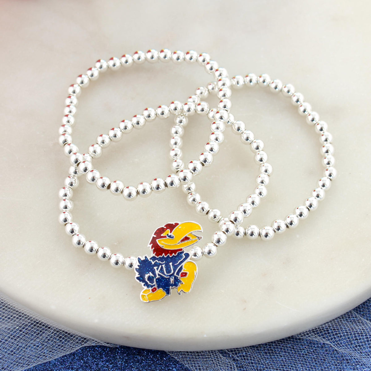 Kansas Glitter Enamel Logo Stretch Bracelet Set