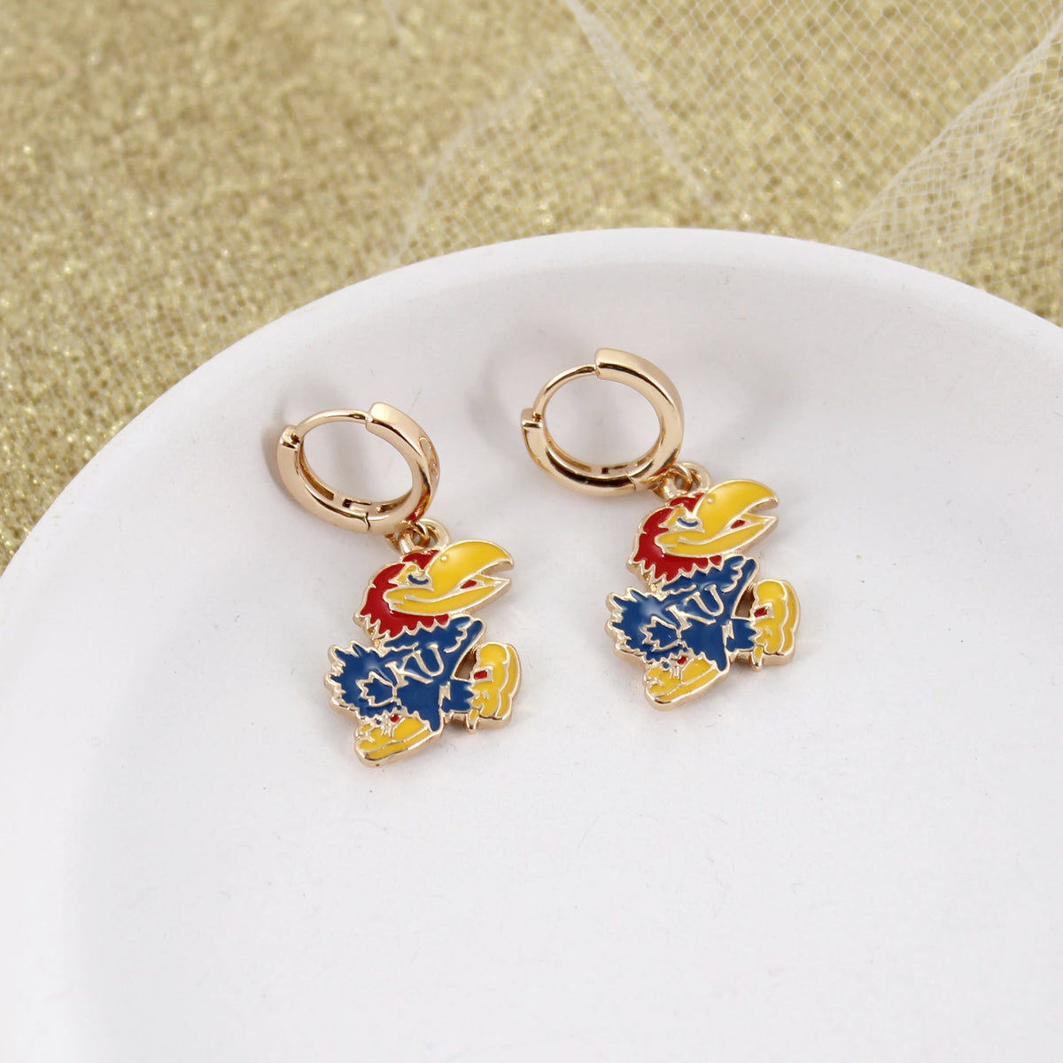 Kansas Gold Huggie Hoop Earrings w/Enamel Logo