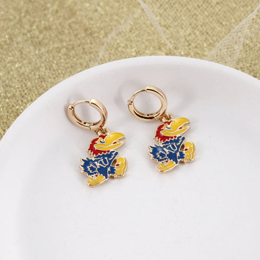 Kansas Gold Huggie Hoop Earrings w/Enamel Logo