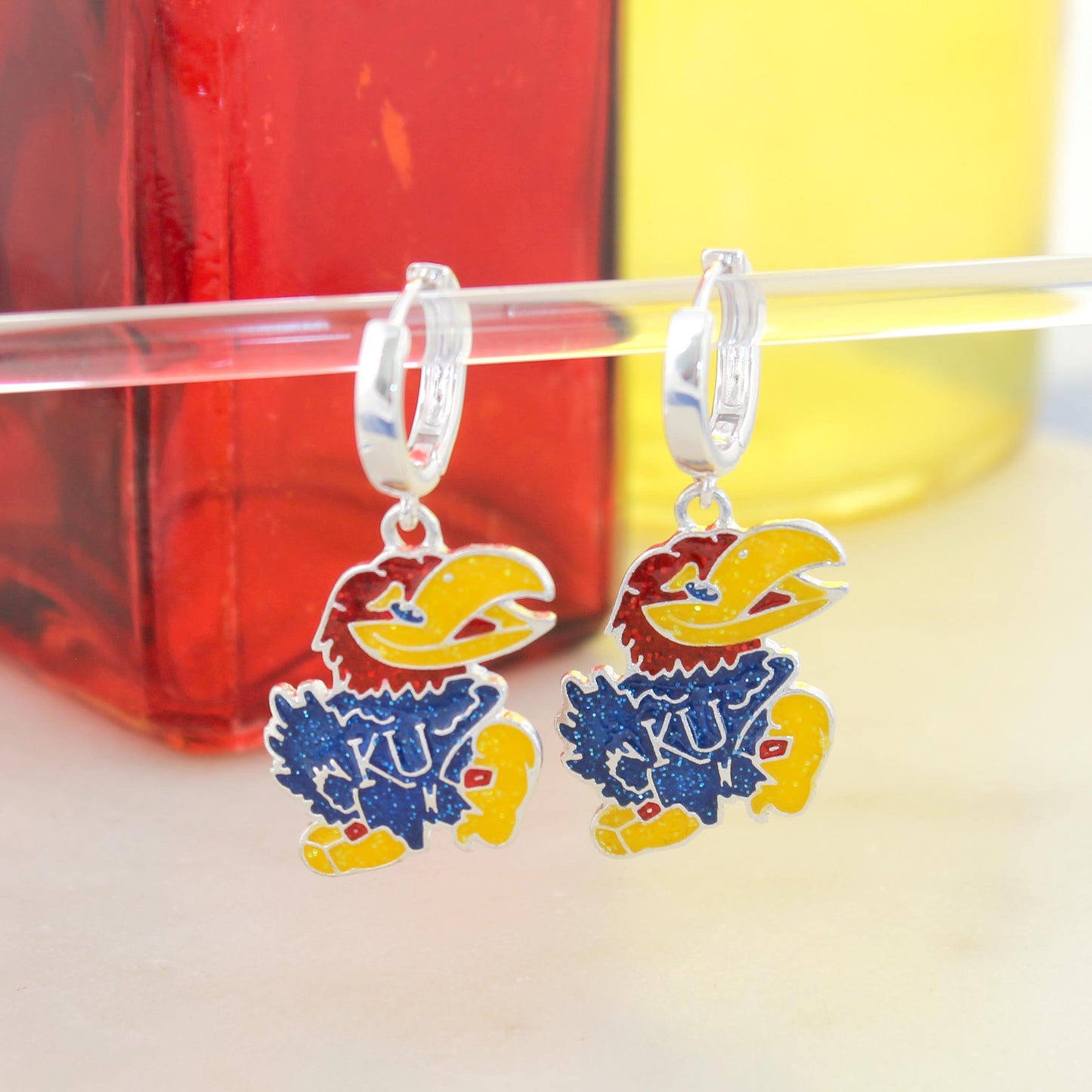Kansas Glitter Enamel Logo Huggie Hoop Earrings