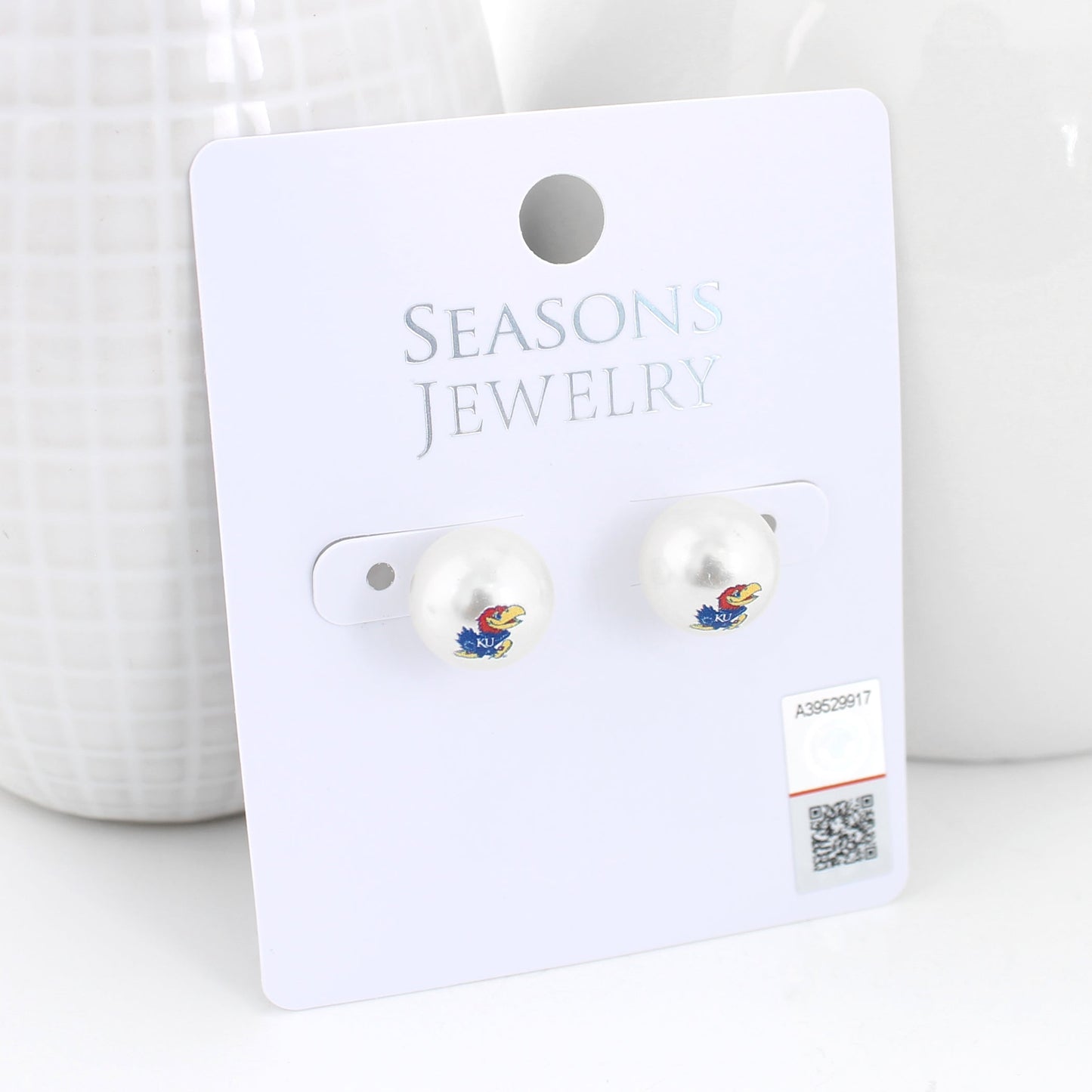 Kansas Logo Pearl Stud Earrings