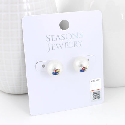 Kansas Logo Pearl Stud Earrings