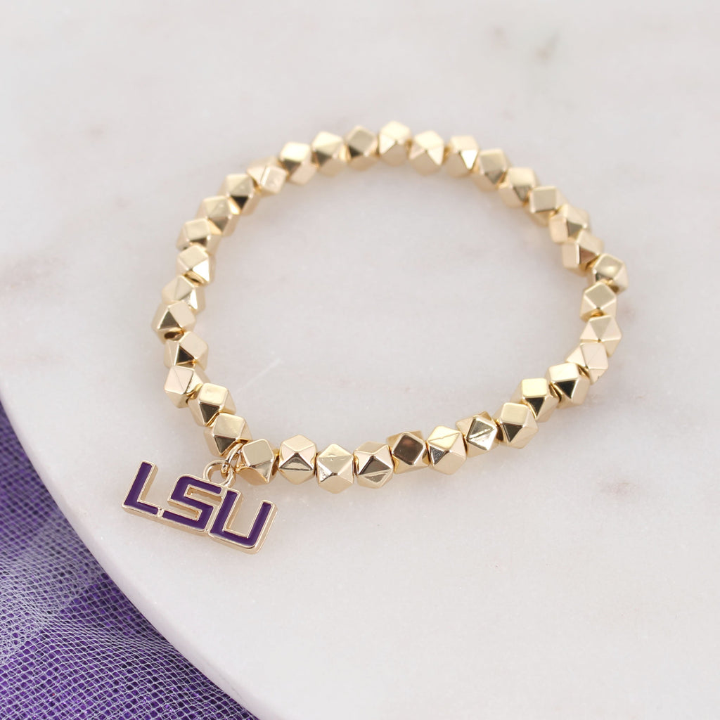 LSU Gold Stretch Bracelet w/Enamel Logo