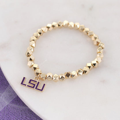 LSU Gold Stretch Bracelet w/Enamel Logo